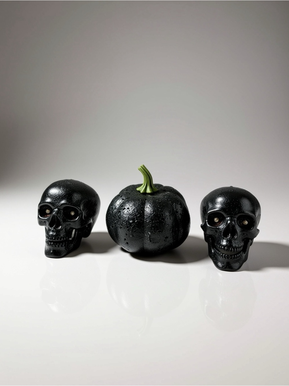 Glitter Black Skull and Pumpkin Decorative Set - Home Art Accent